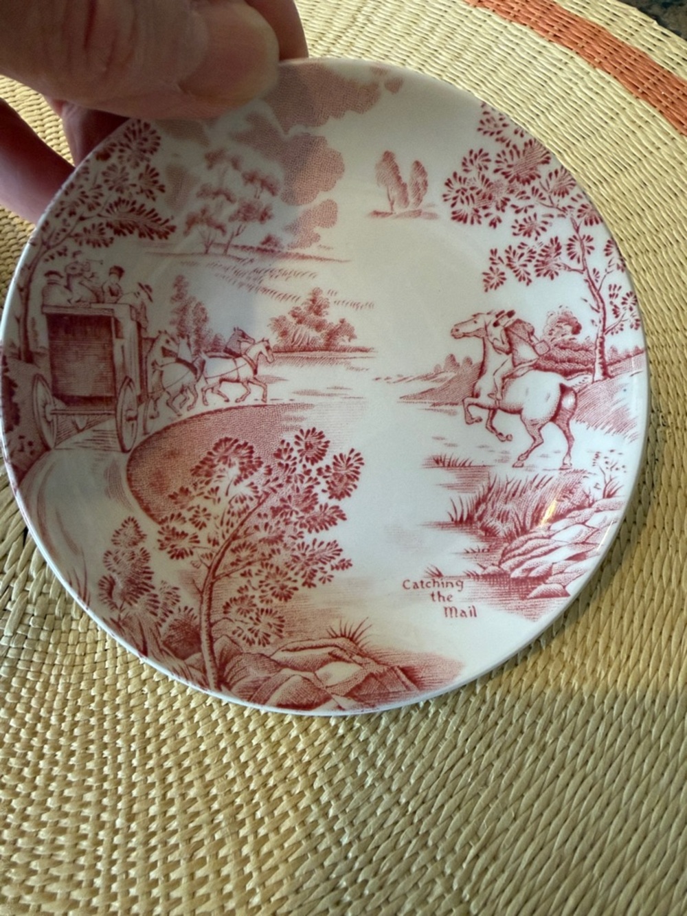 Red Toile Transfer ware Trinket Dishes Bowls - Set of 2 - Picture 5 of 6